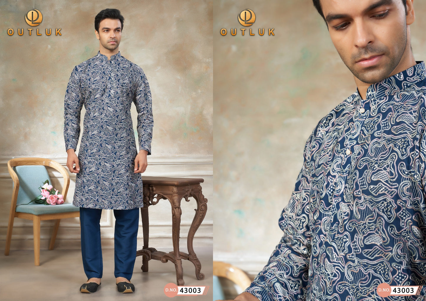 43003 Wedding Vol 43 Outluk Pure Silk Mens Kurta Pyjama