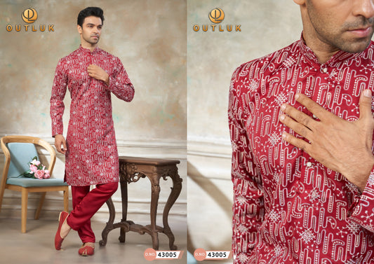 43005 Wedding Vol 43 Outluk Pure Silk Mens Kurta Pyjama