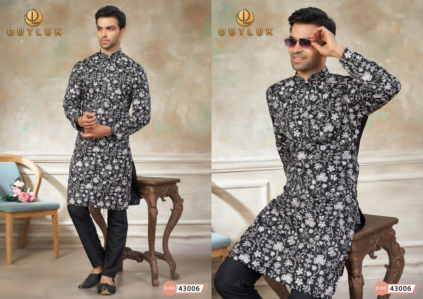 43006 Wedding Vol 43 Outluk Pure Silk Mens Kurta Pyjama