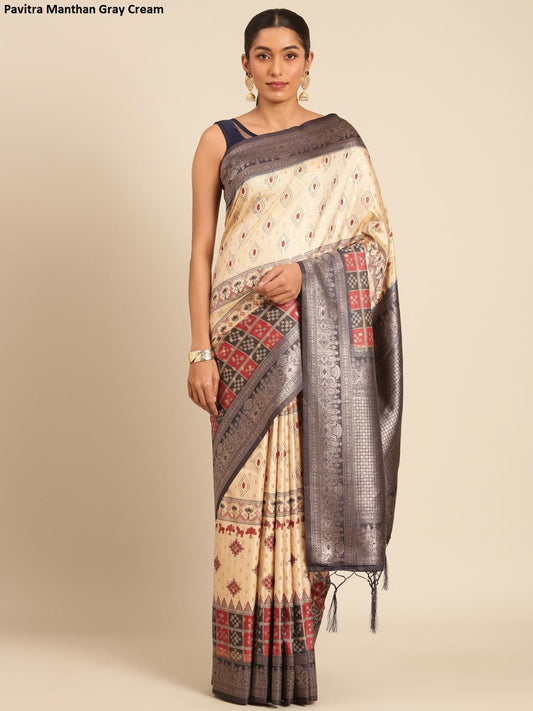 Pavitra Manthan Gray Cream Bunawat Sarees
