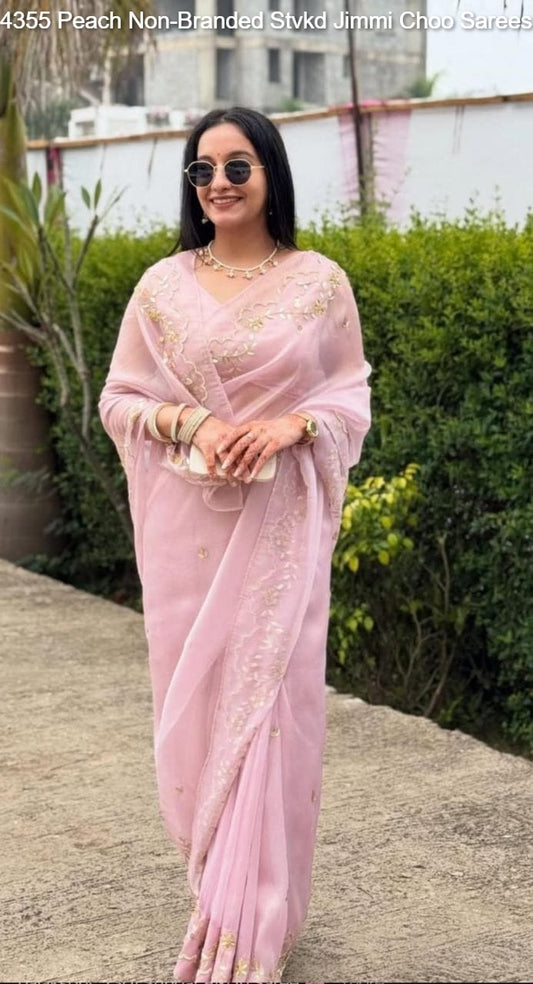 4355 Peach Non-Branded Stvkd Jimmi Choo Sarees