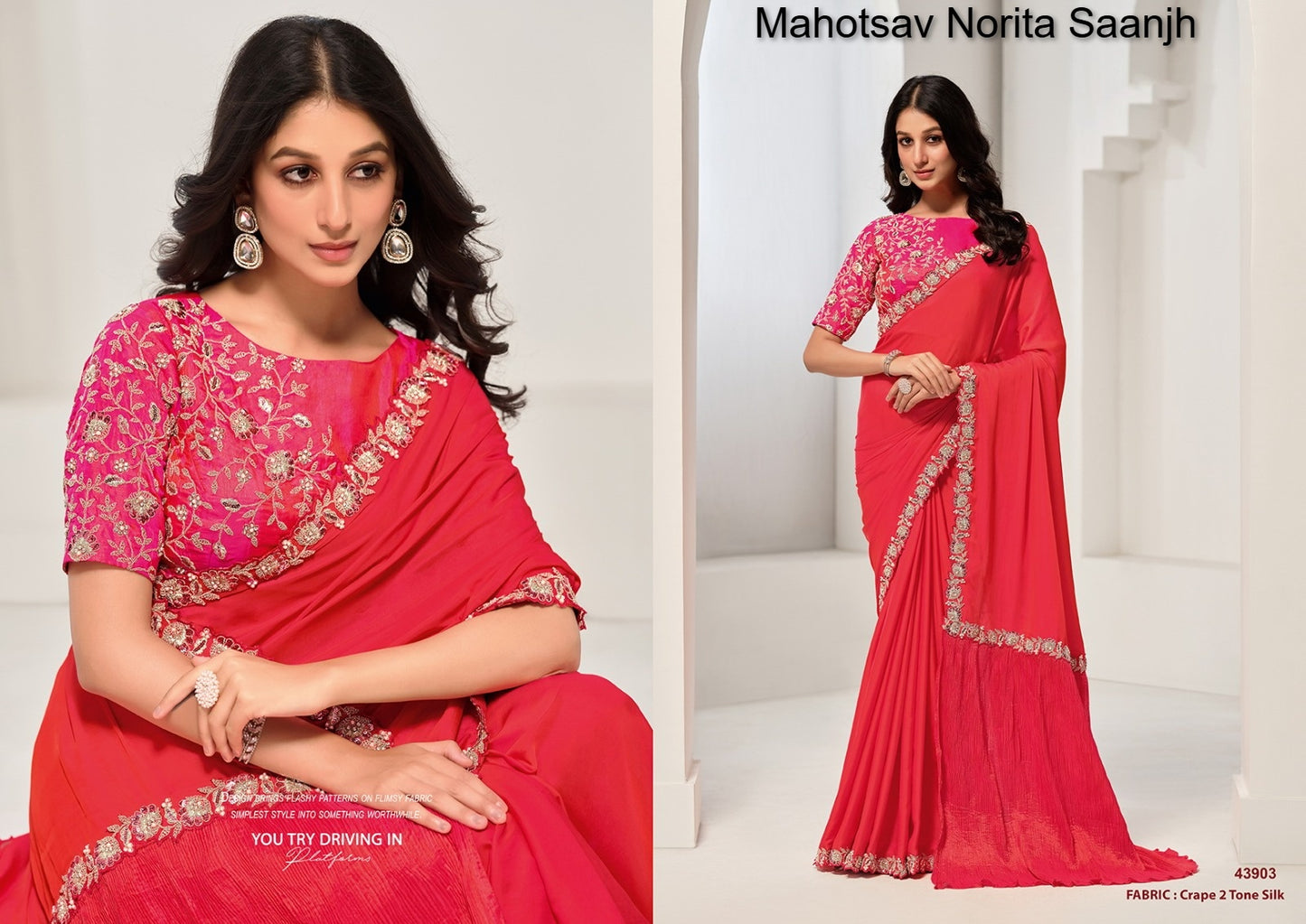 43903 Norita Saanjh Mahotsav Crepe 2 Tone Silk Sarees