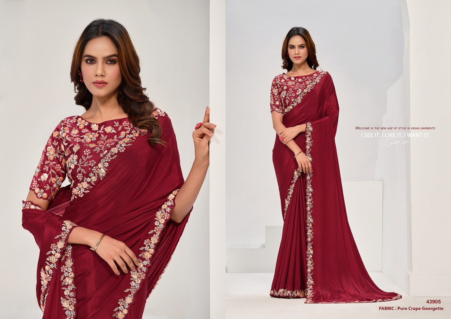 43905 Saanjh Mahotsav Moti Work Sarees