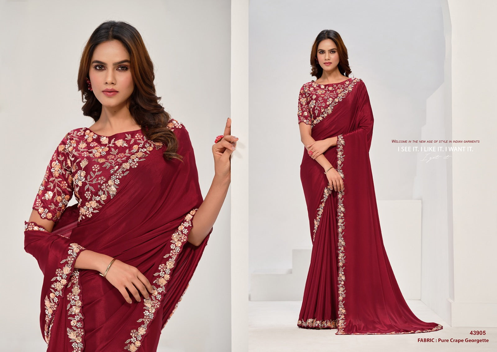 43905 Saanjh Mahotsav Moti Work Sarees