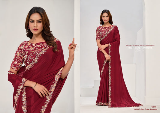 43905 Saanjh Mahotsav Moti Work Sarees