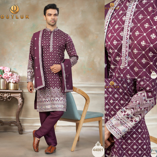 44001 Wedding Vol 44 With Dupatta Outluk Pure Silk Mens Kurta Pyjama