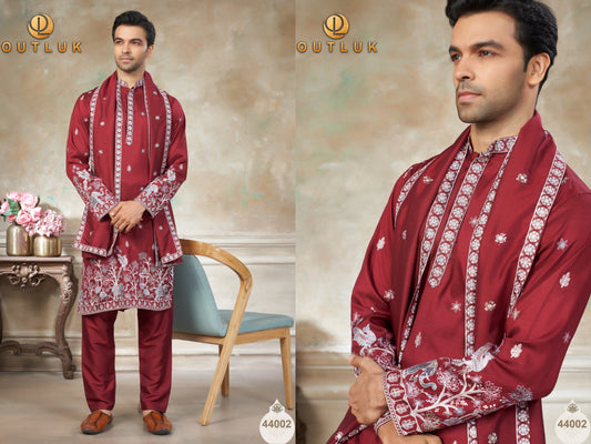 44002 Wedding Vol 44 With Dupatta Outluk Pure Silk Mens Kurta Pyjama