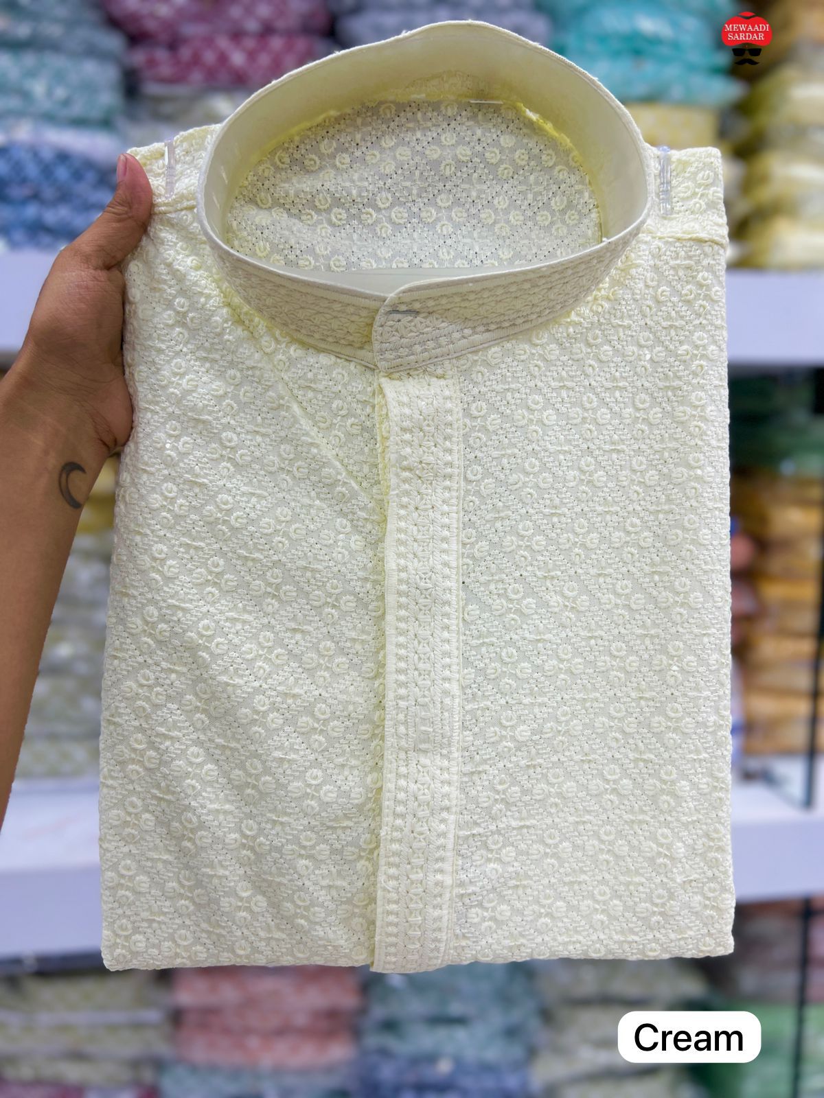 Mewaadi Sardar Desi Boys Cream Bluehills Mens Kurta