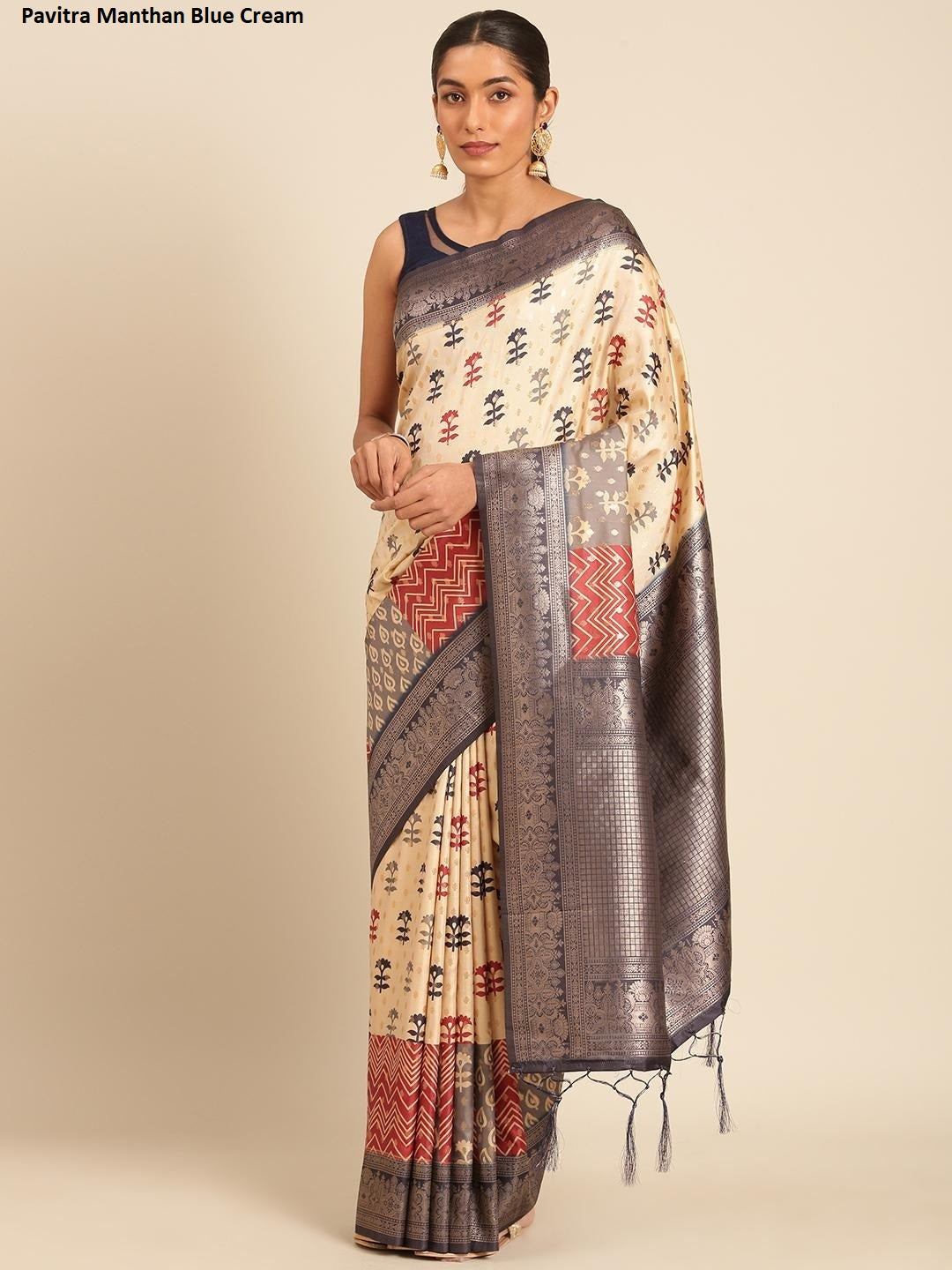 Pavitra Manthan Blue Cream Bunawat Sarees