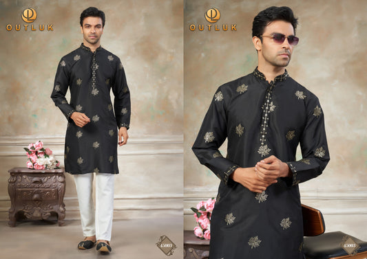 45003 Wedding Collection Vol 45 Outluk Pure Silk Mens Kurta Pyjama