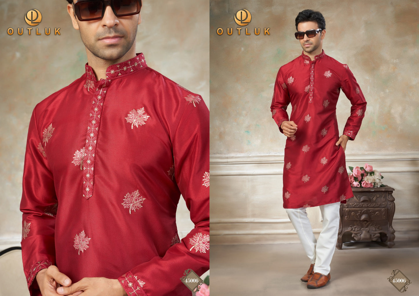 45006 Wedding Collection Vol 45 Outluk Pure Silk Mens Kurta Pyjama