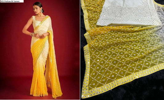 3051Yellow Bt Sarees
