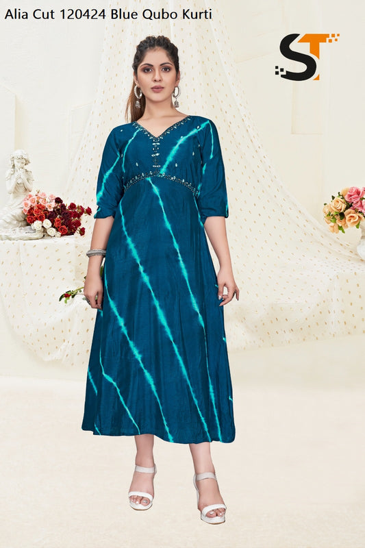 Alia Cut 120424 Blue Qubo Kurti