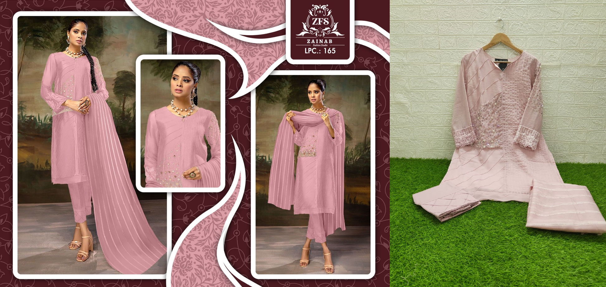 165Salmon Pink Zainab Fashion Studio Pakistani Readymade Suits