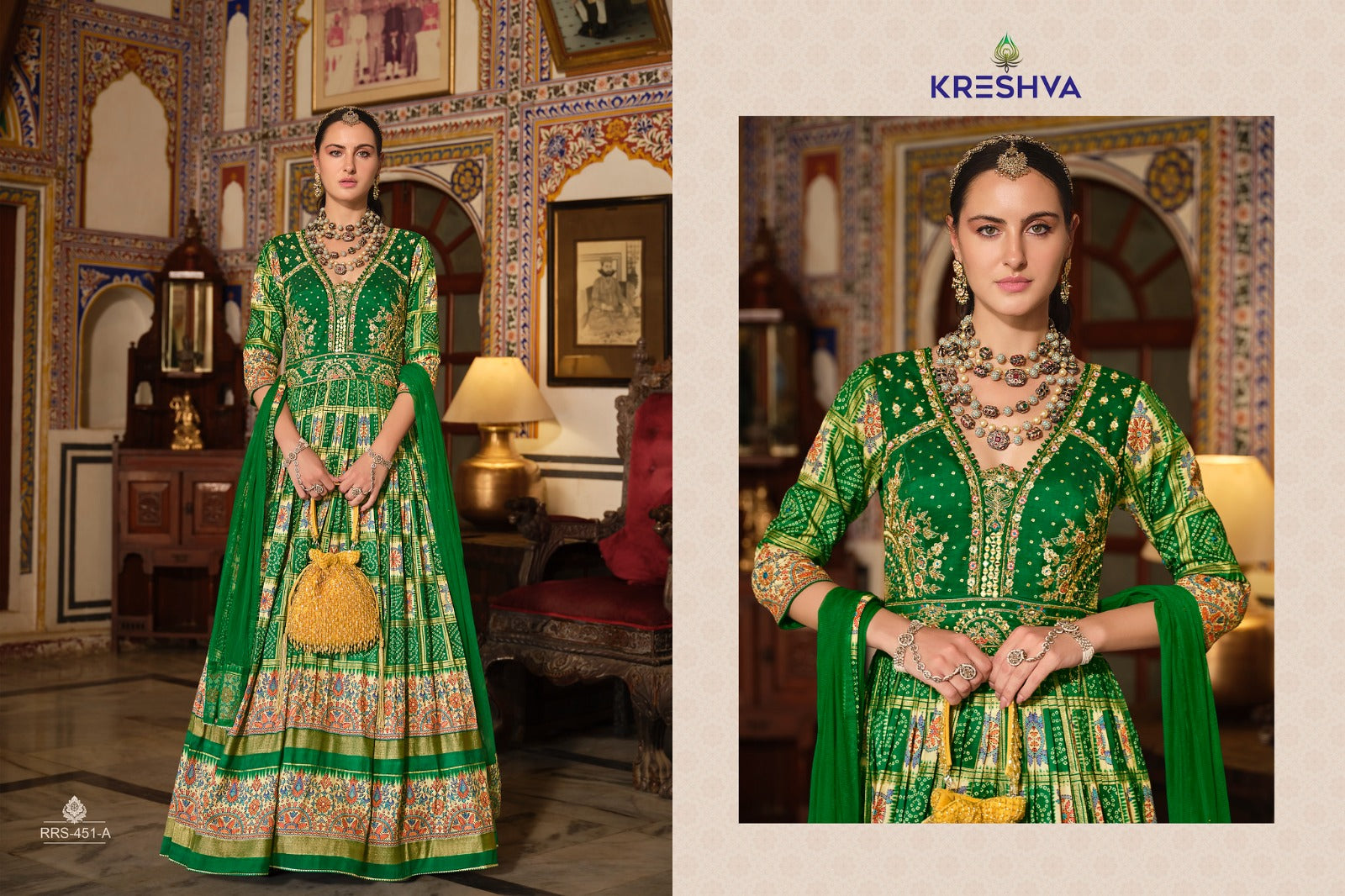 451A Ada Kreshva Print Gown Dupatta Set