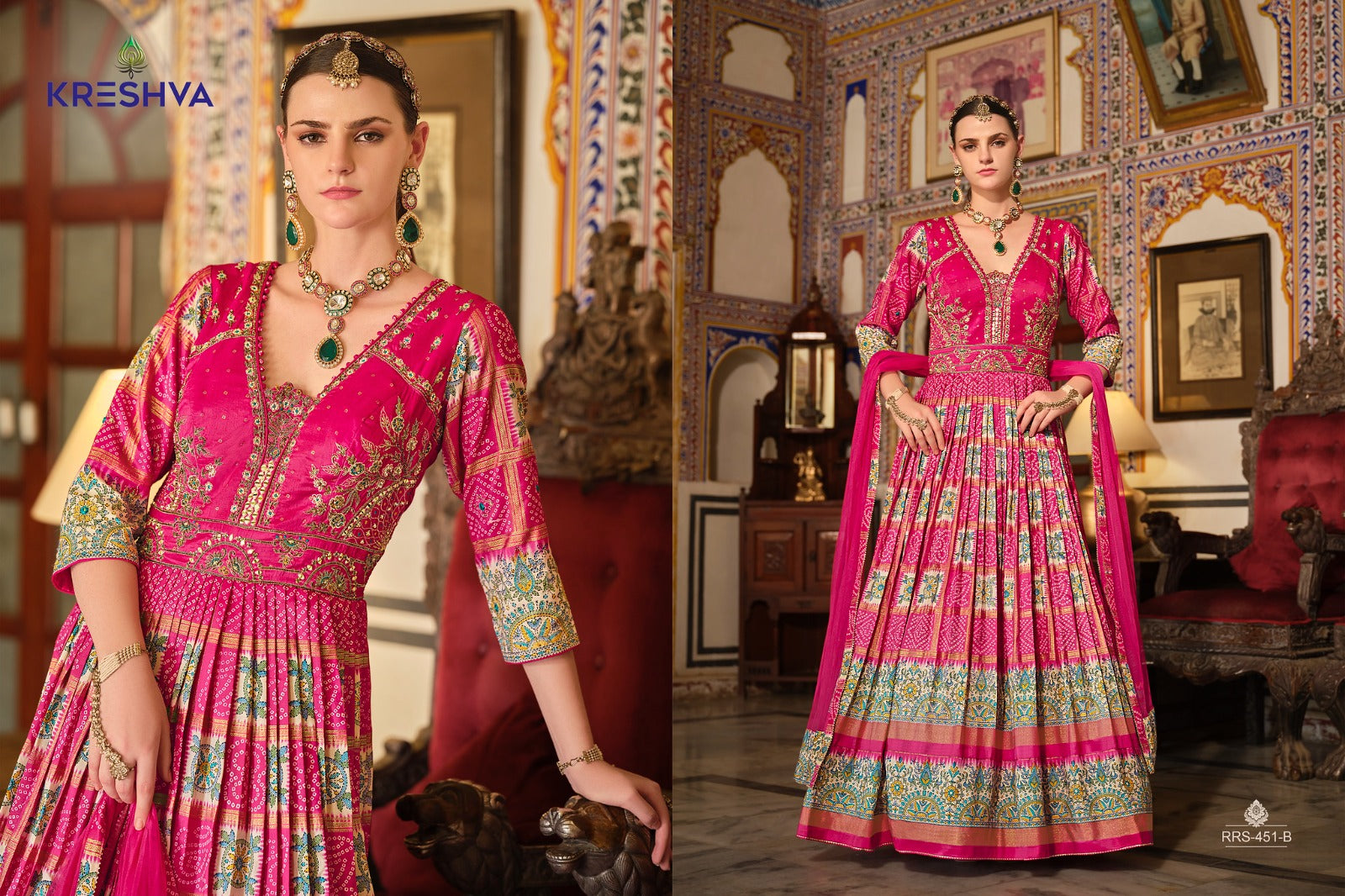 451B Ada Kreshva Print Gown Dupatta Set