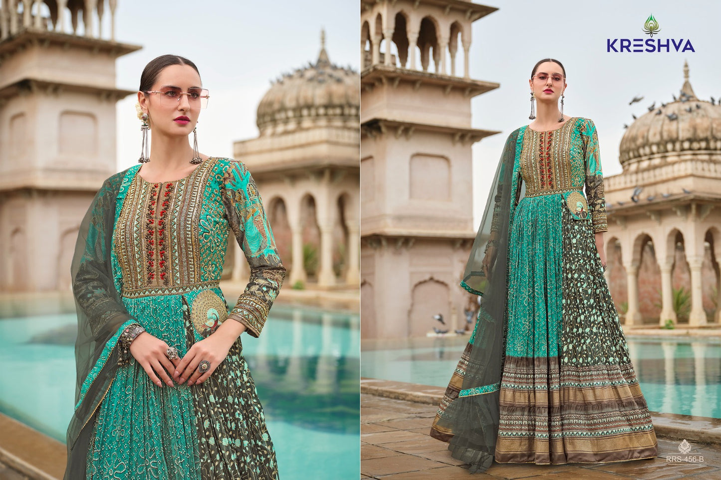 456B Ada Kreshva Print Gown Dupatta Set