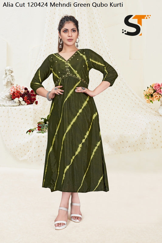 Alia Cut 120424 Mehndi Green Qubo Kurti
