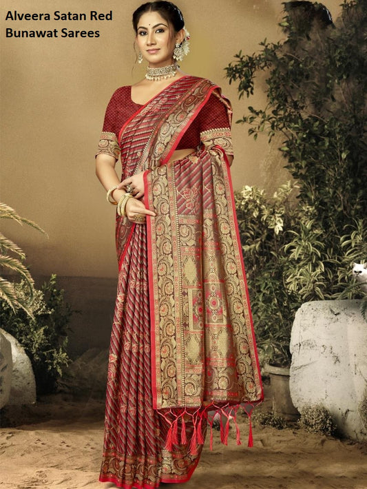 Alveera Satan Red Bunawat Sarees