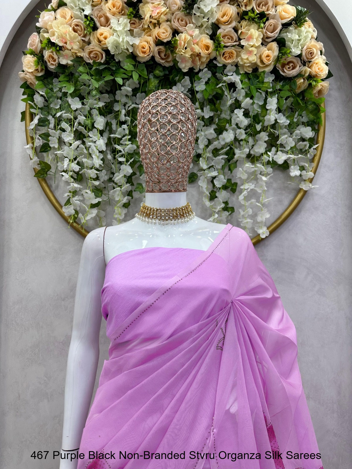 467 Purple Black Non-Branded Stvru Organza Silk Sarees