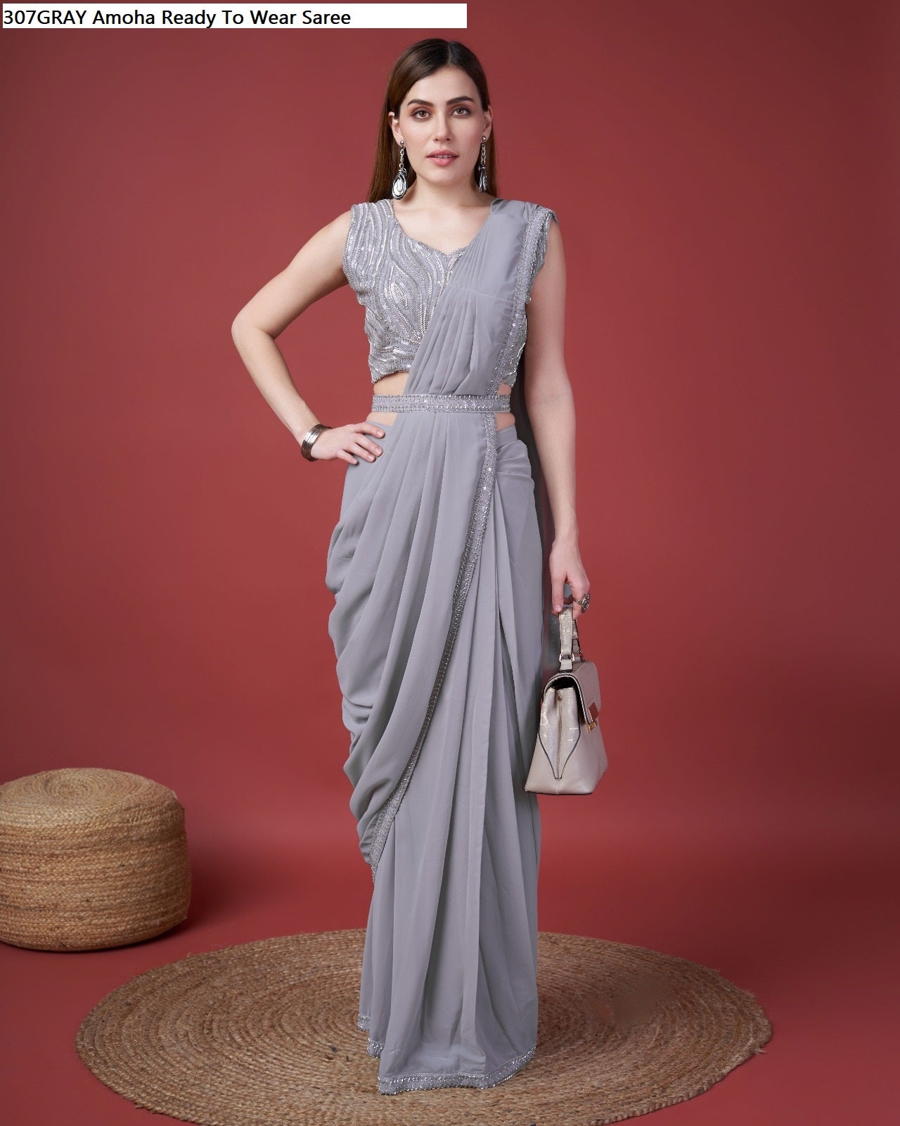 307Gray Amoha Ready To Wear Saree