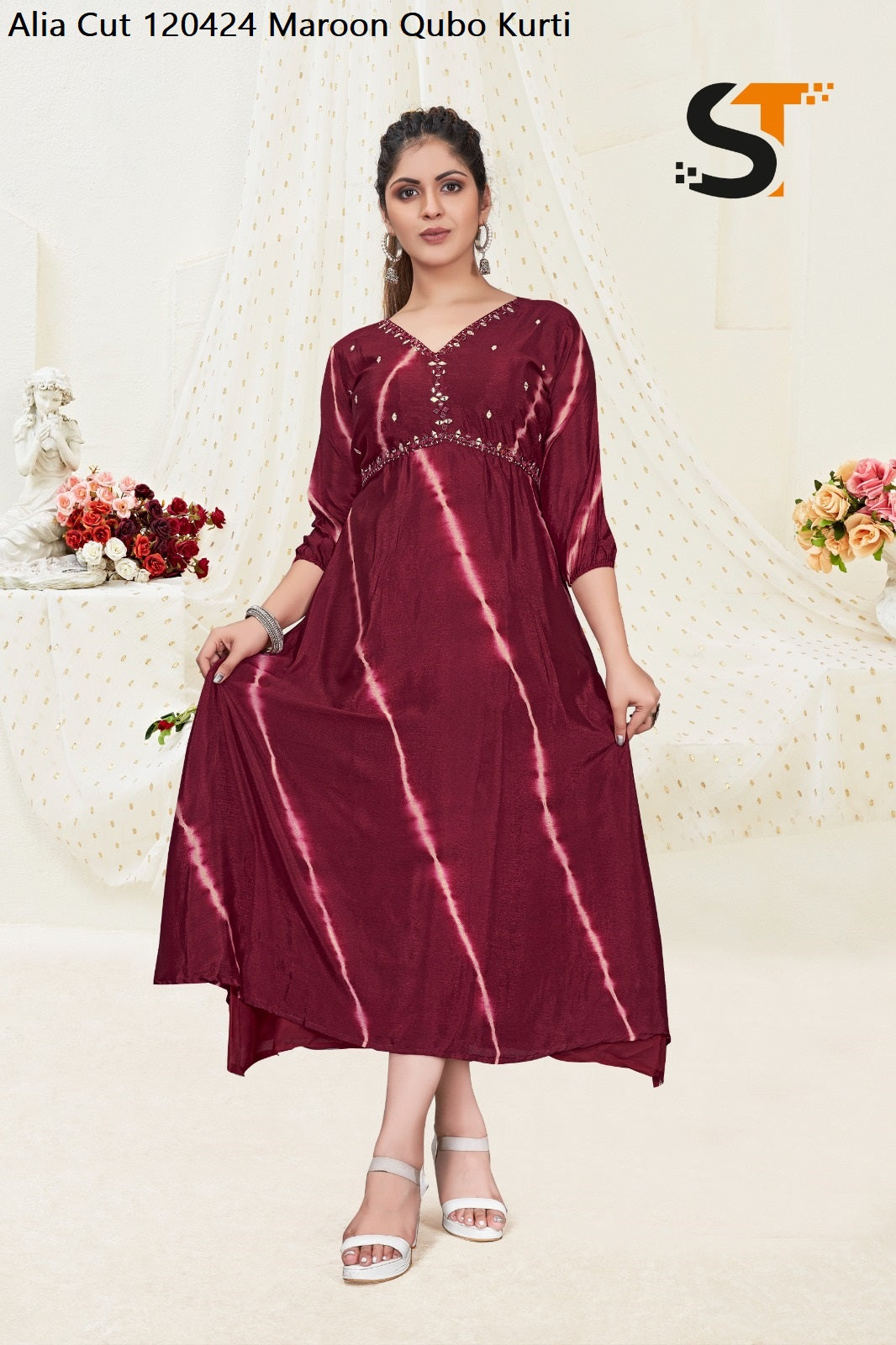 Alia Cut 120424 Maroon Qubo Kurti