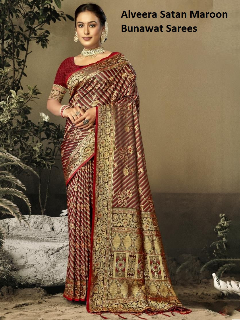 Alveera Satan Maroon Bunawat Sarees