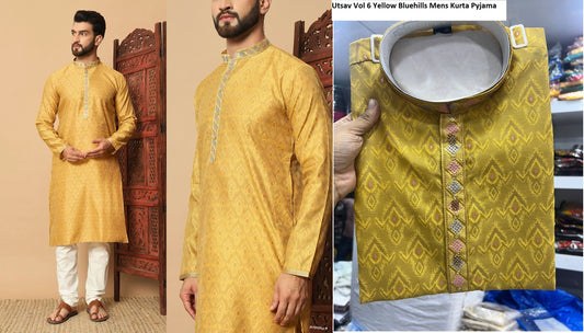 Utsav Vol 6 Yellow Bluehills Mens Kurta Pyjama