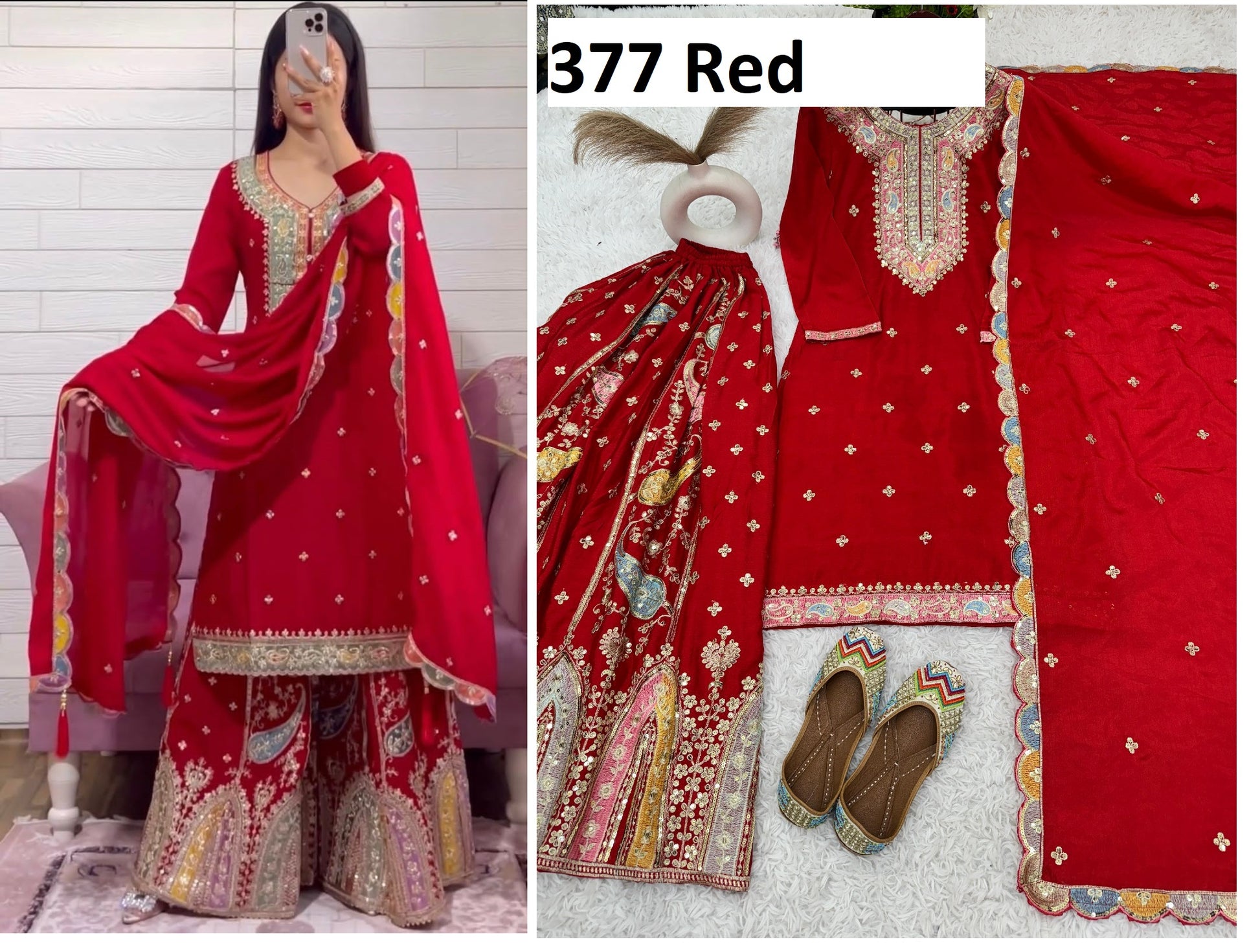 377 Red Priya Readymade Suits