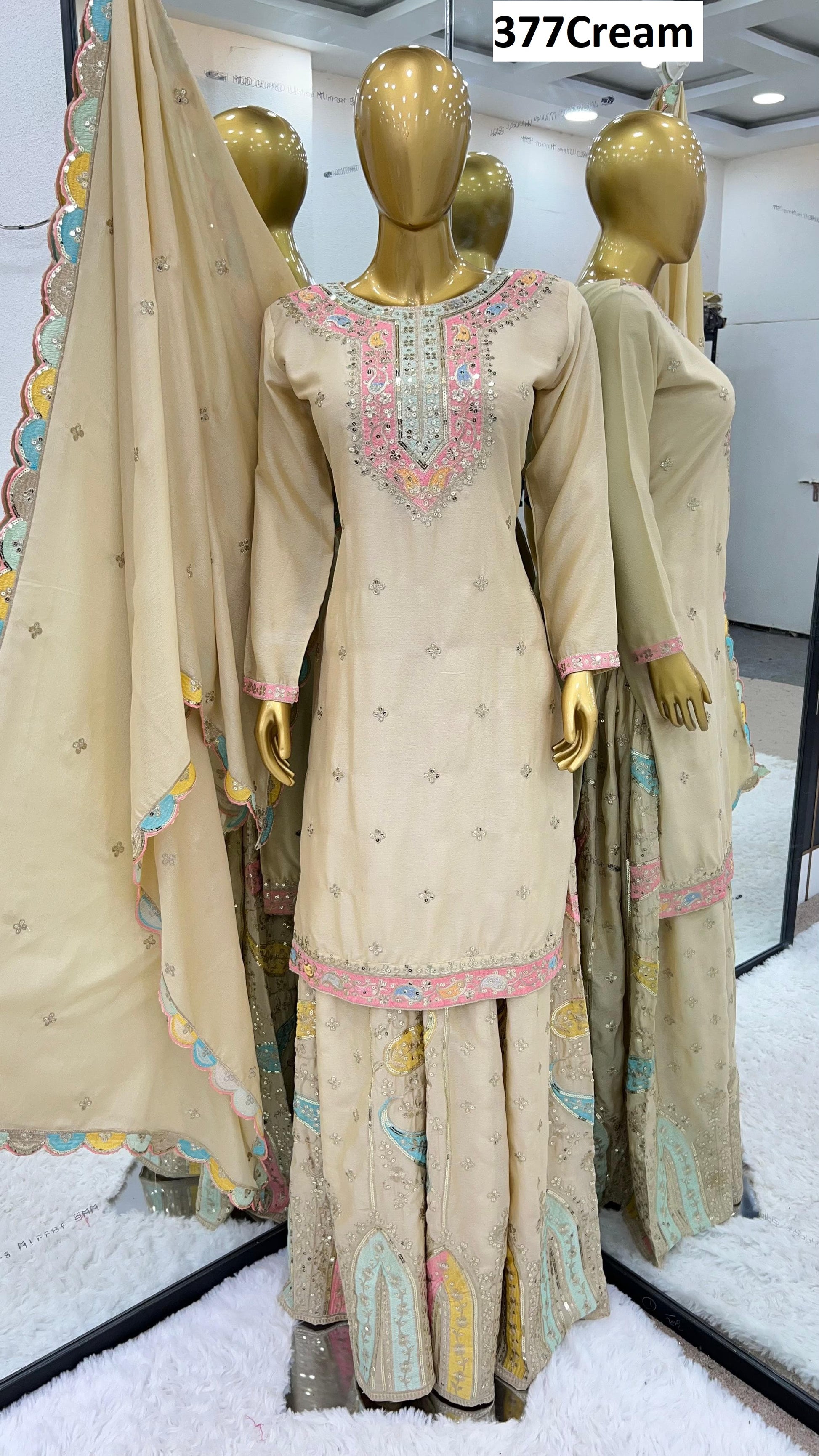 377 Cream Priya Readymade Suits