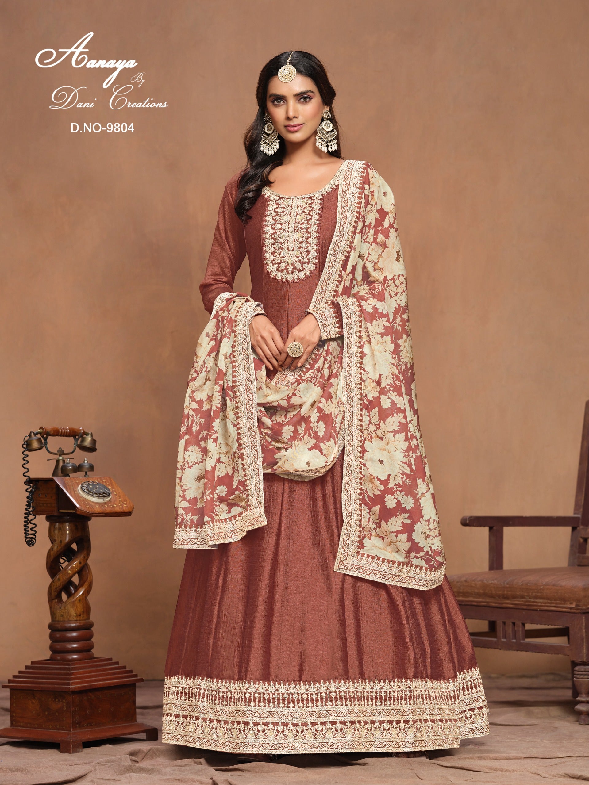 9804 Aanaya Vol 198 Dani Creation Gown Dupatta Set