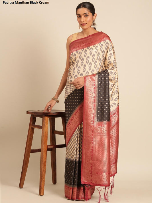 Pavitra Manthan Black Cream Bunawat Sarees