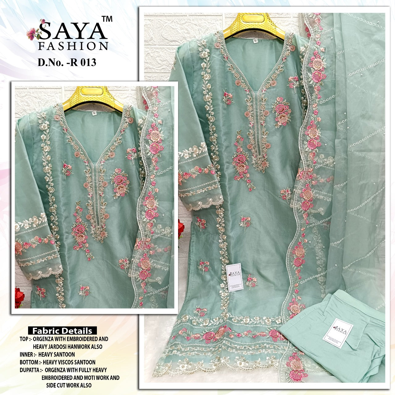 R-013 Dasty Sky Saya Fashion Pakistani Readymade Suits