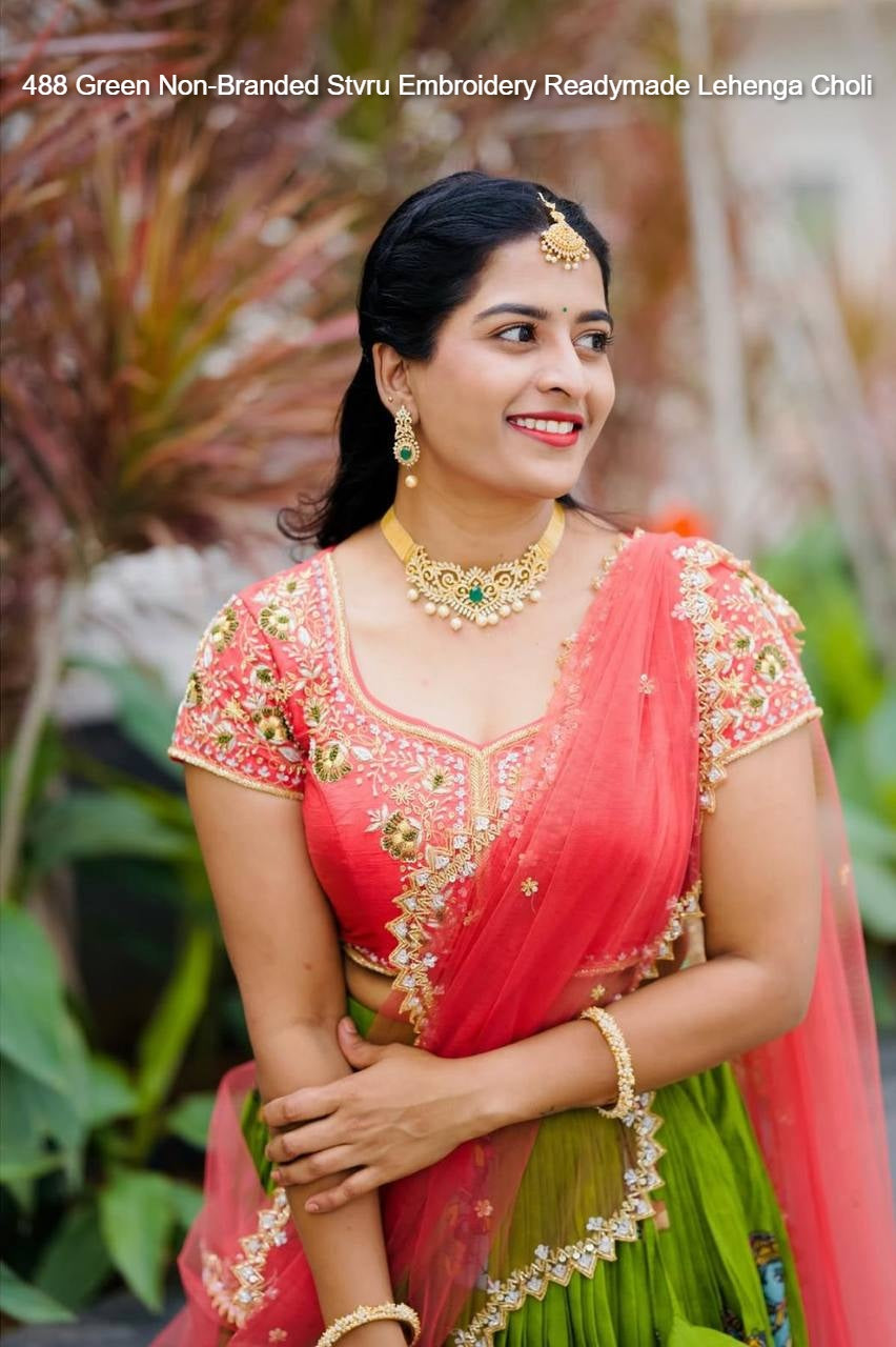 488 Green Non-Branded Stvru Embroidery Readymade Lehenga Choli