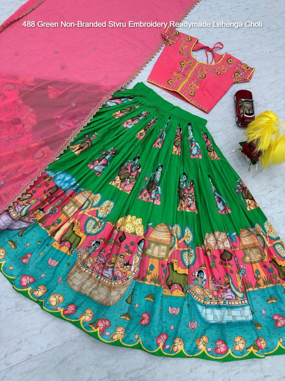 488 Green Non-Branded Stvru Embroidery Readymade Lehenga Choli