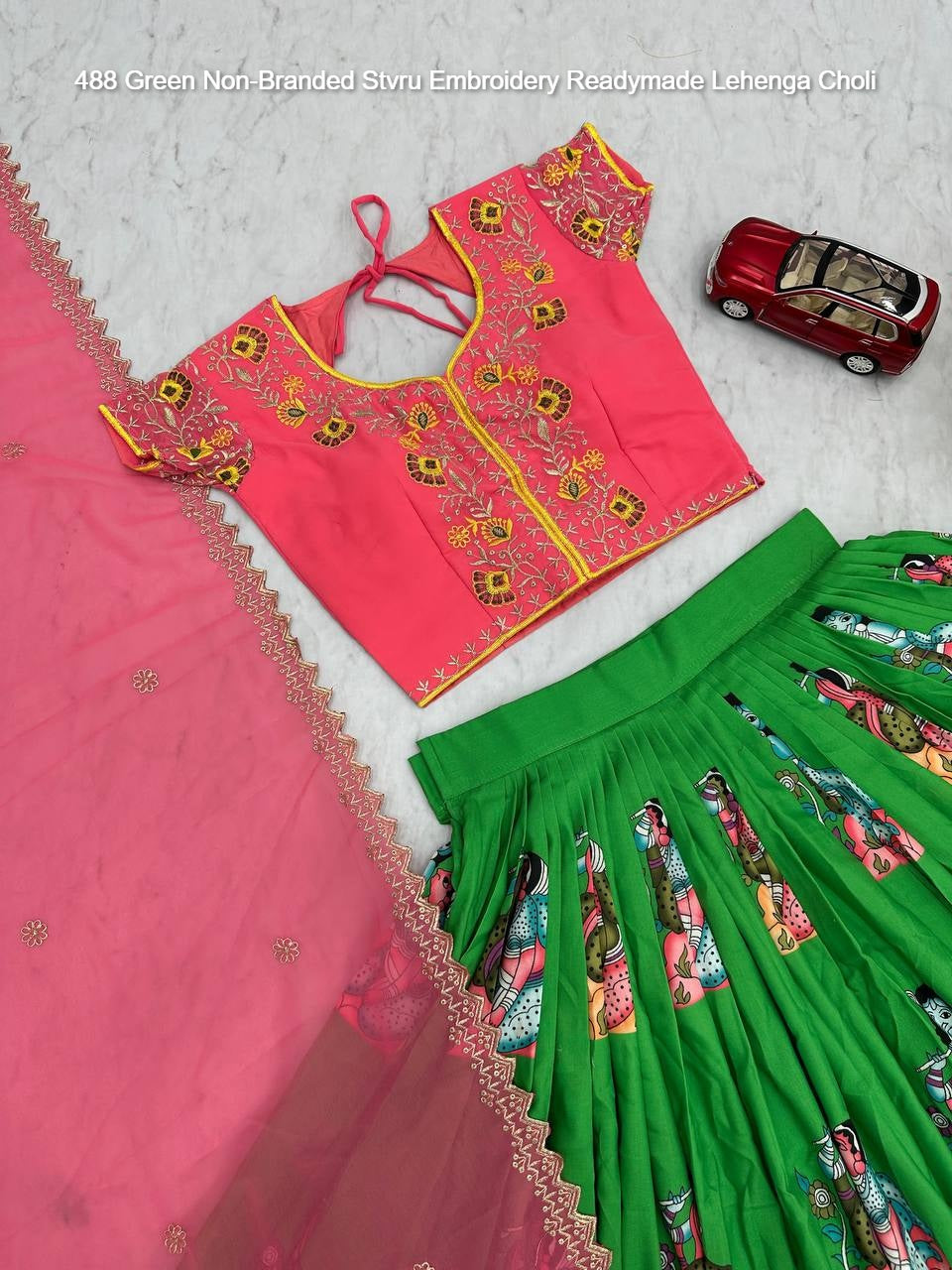 488 Green Non-Branded Stvru Embroidery Readymade Lehenga Choli