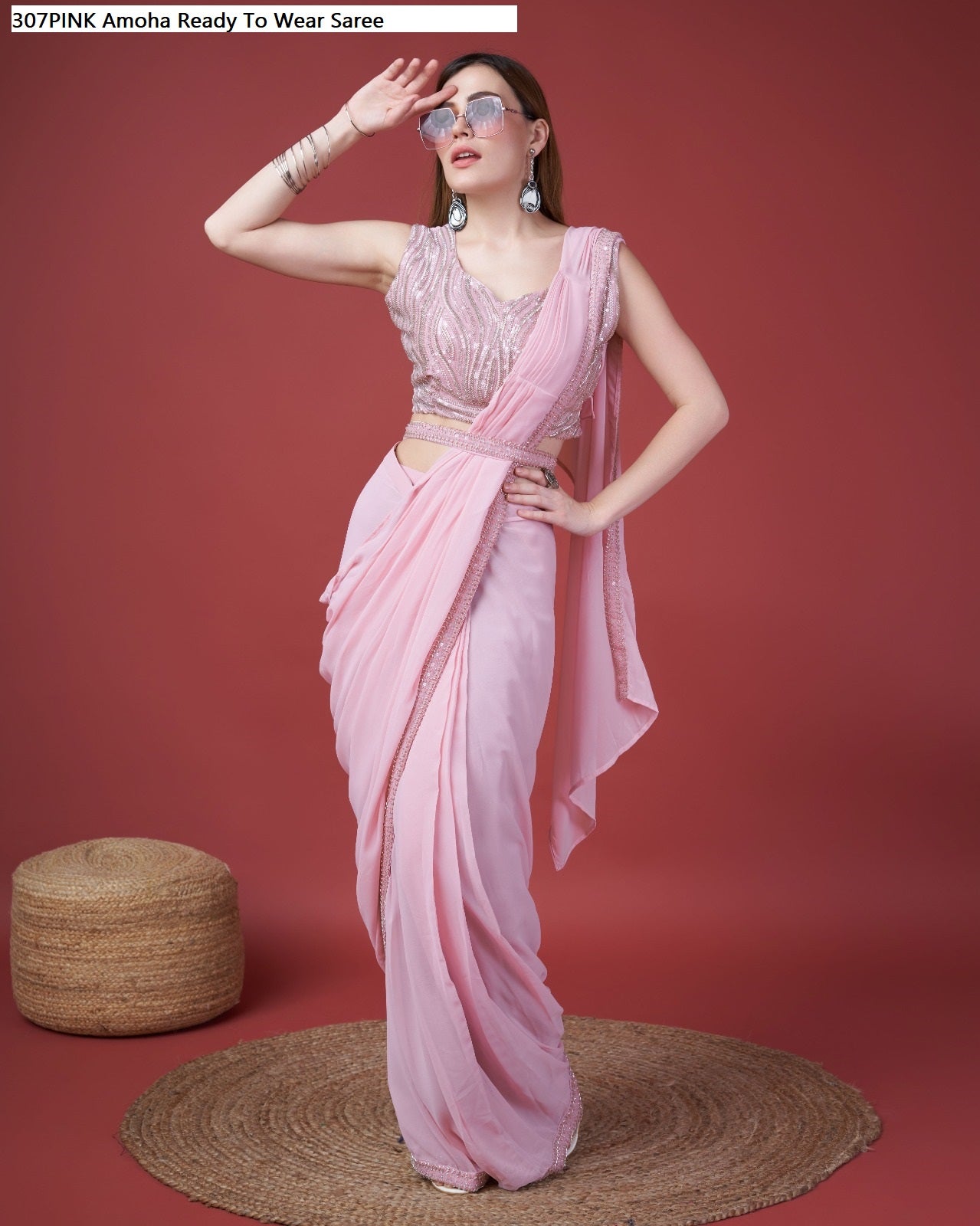307Pink Amoha Ready To Wear Saree