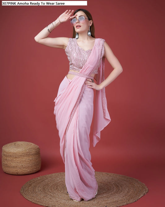 307Pink Amoha Ready To Wear Saree