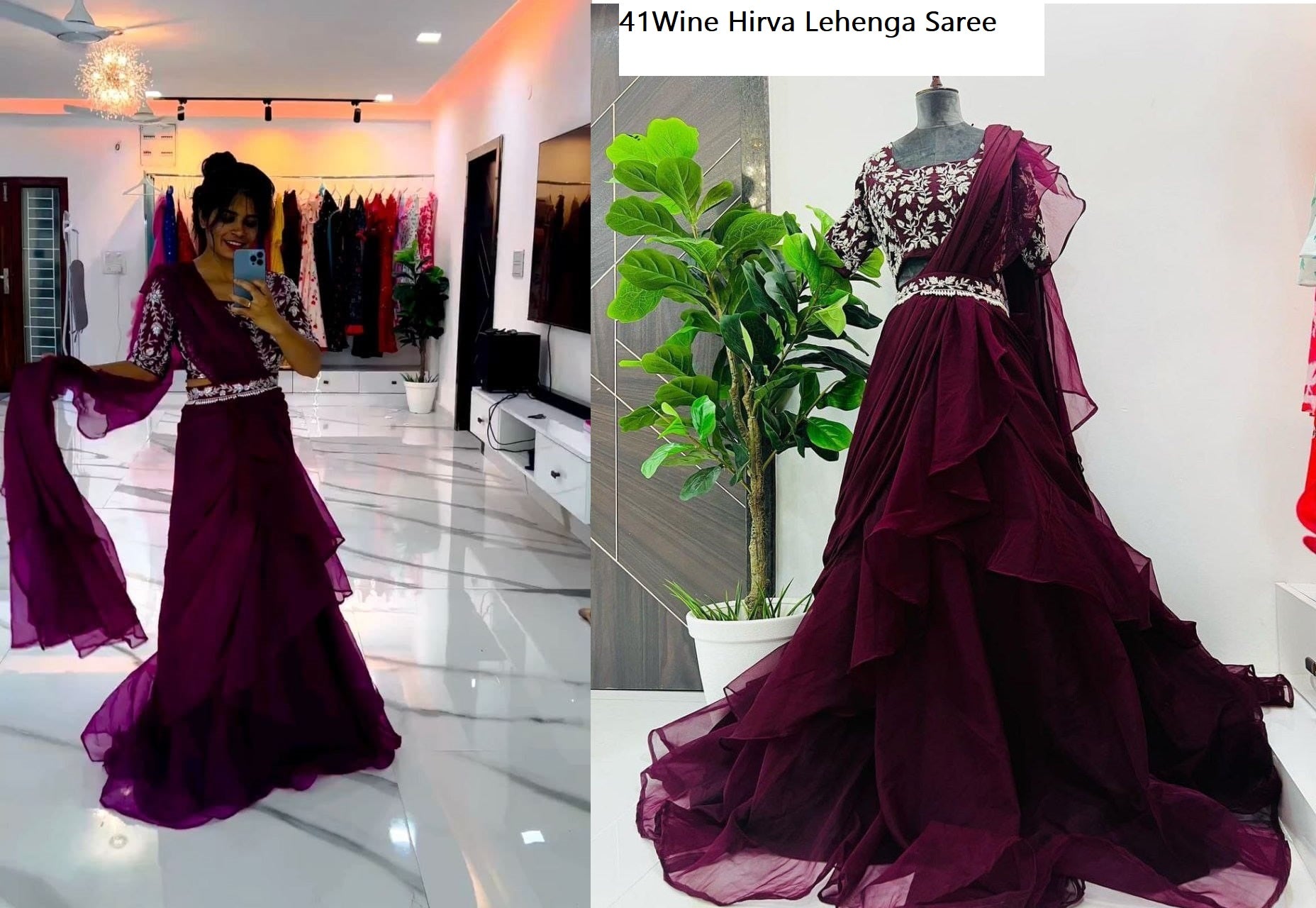 41Wine Hirva Lehenga Saree