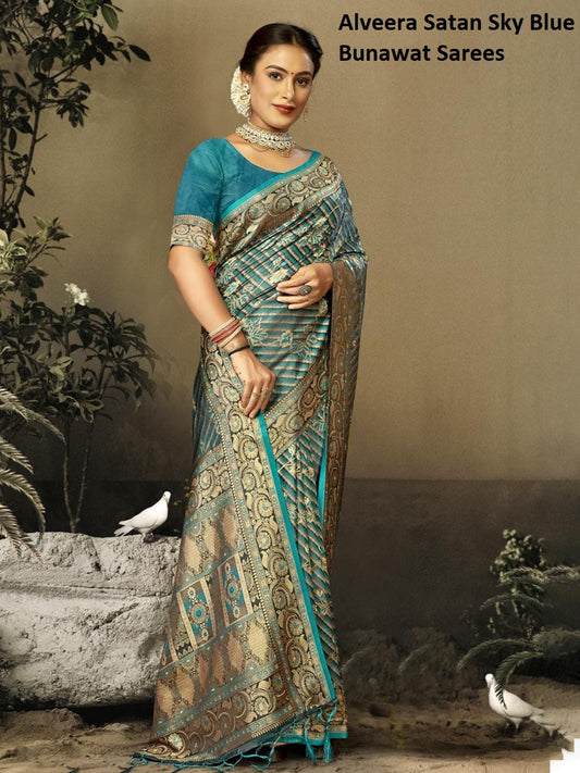 Alveera Satan Sky Blue Bunawat Sarees