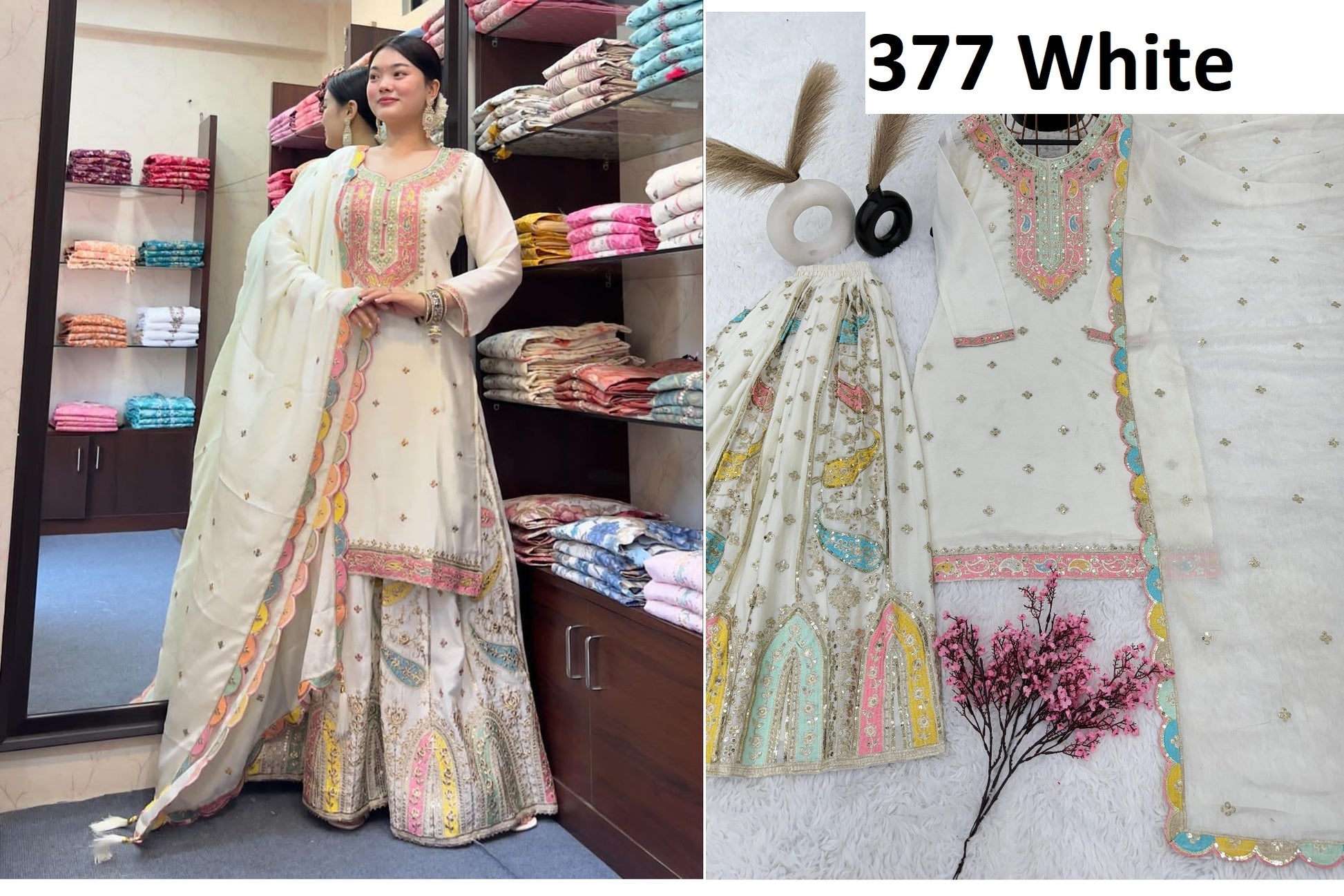 377 White Priya Readymade Suits