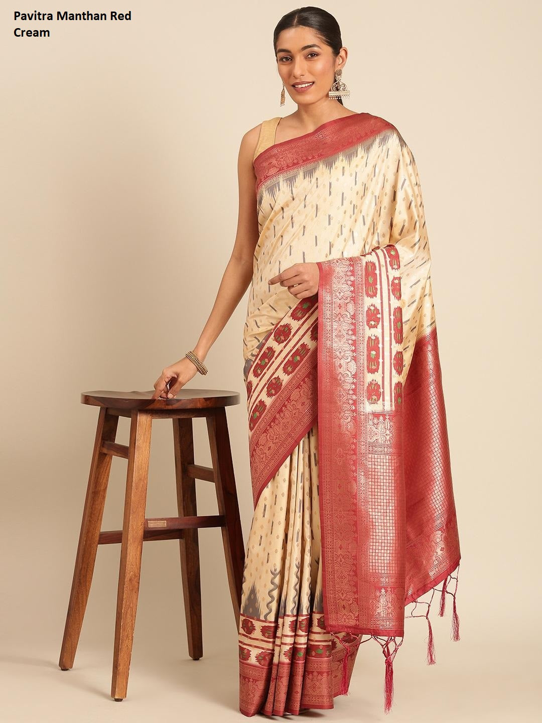 Pavitra Manthan Red Cream Bunawat Sarees
