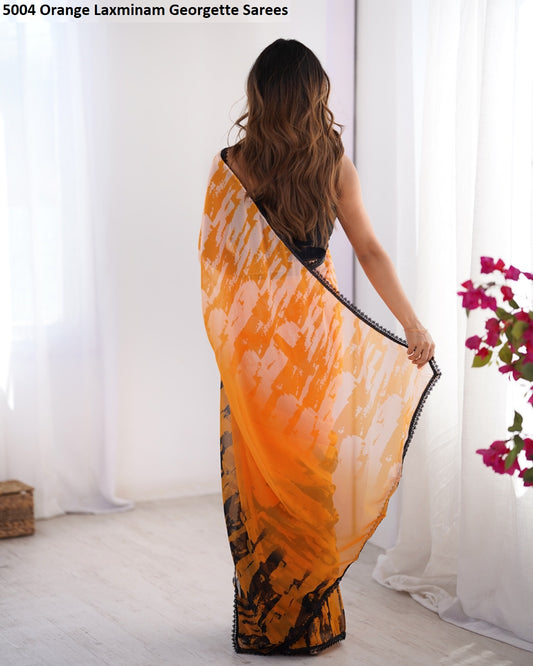 5004 Orange Laxminam Georgette Sarees
