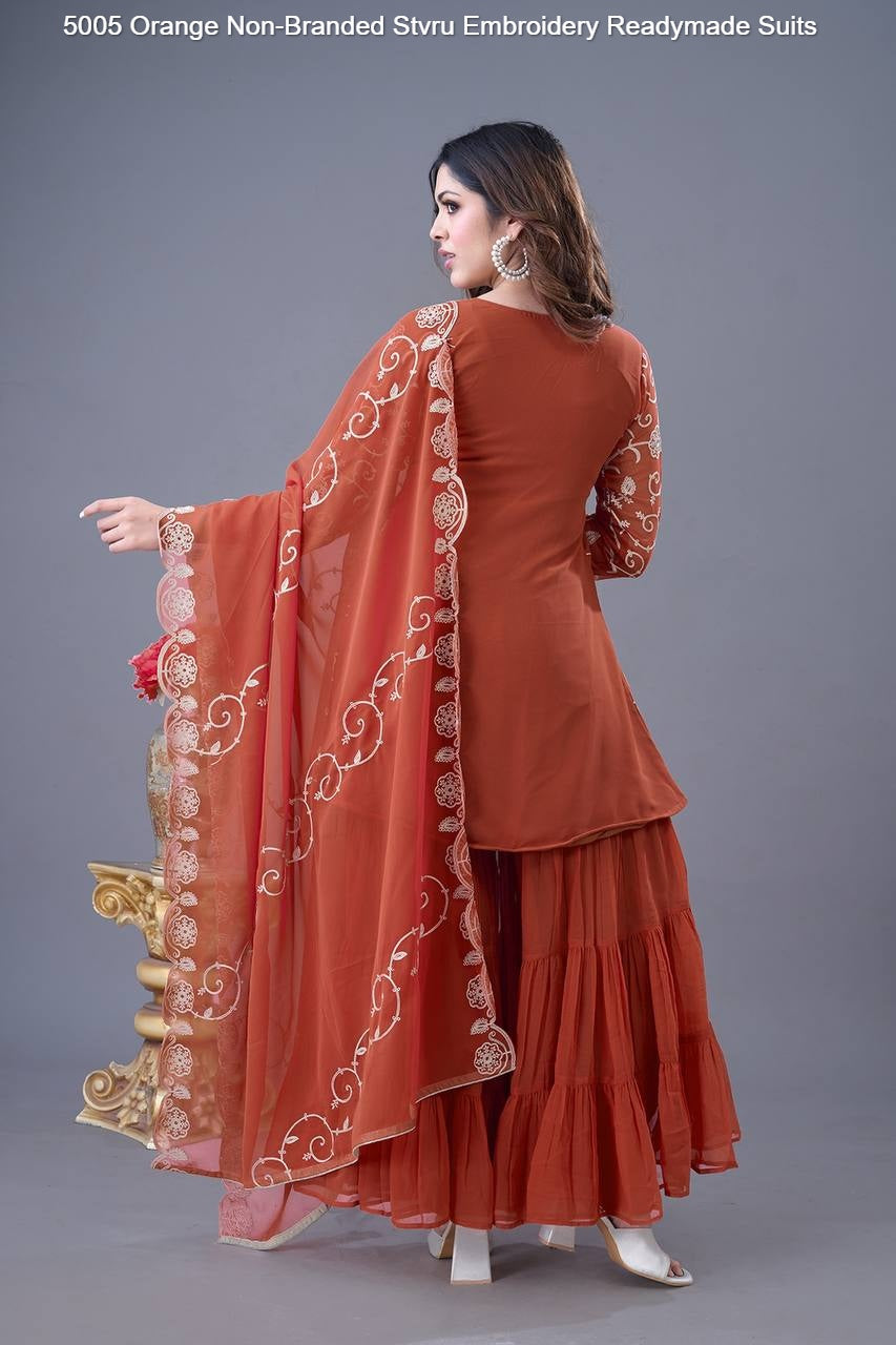 5005 Orange Non-Branded Stvru Embroidery Readymade Suits