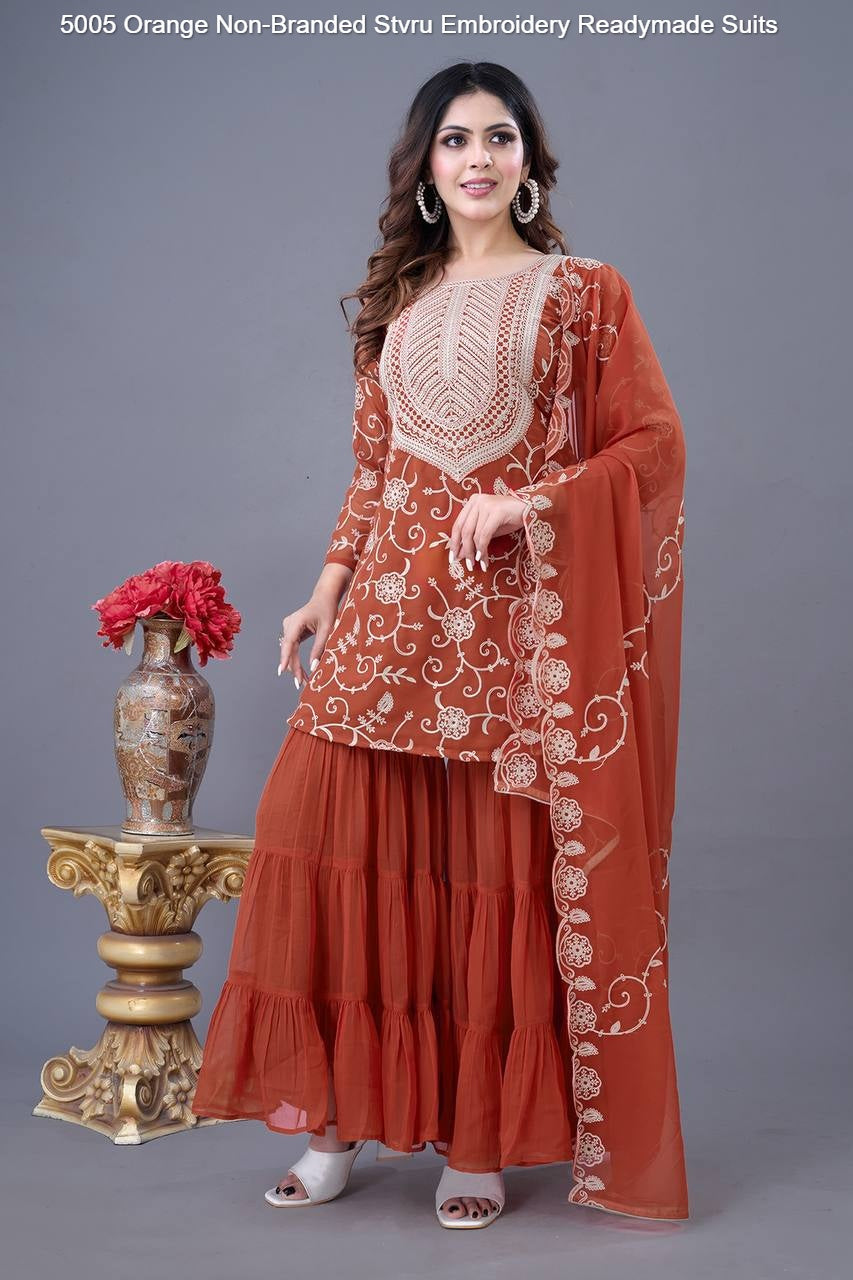 5005 Orange Non-Branded Stvru Embroidery Readymade Suits