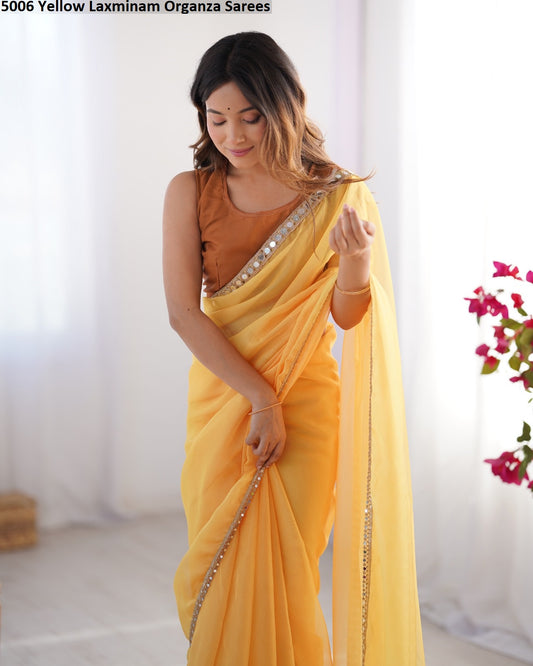 5006 Yellow Laxminam Organza Sarees