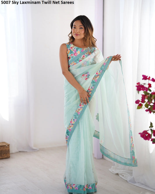 5007 Sky Laxminam Twill Net Sarees