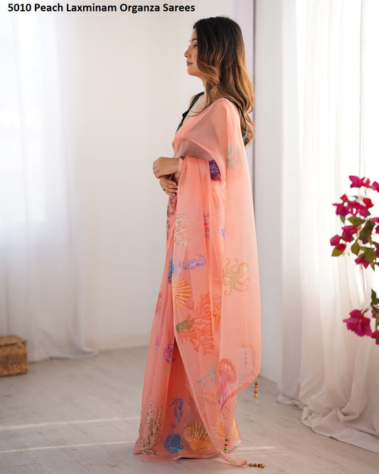 5010 Peach Laxminam Organza Sarees