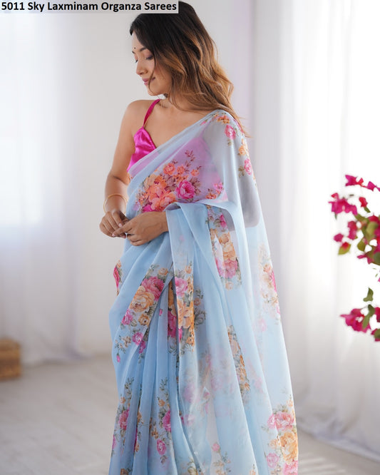 5011 Sky Laxminam Organza Sarees
