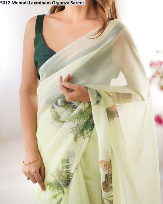 5012 Mehndi Laxminam Organza Sarees